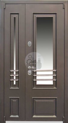 Двустворчатая дверь со стеклом, отделка МДФ, внутри ламинат-ДВ-702